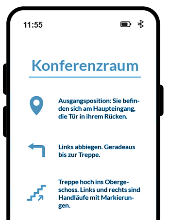 The graphic is showing a smartphone with a navigation that has icons giving directions.