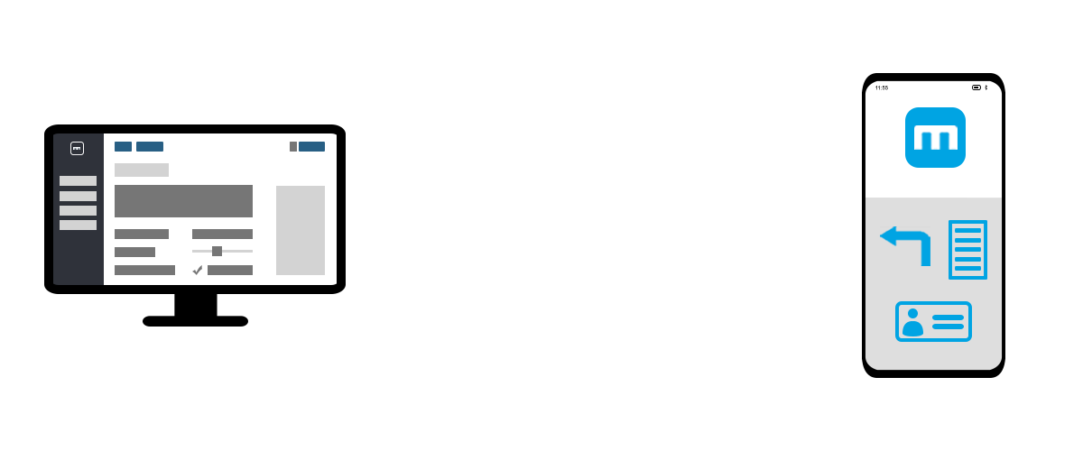 Das Schaubild zeigt das Zusammenspiel zwischen Content-Management-System (CMS), Hardware und App. Im CMS werden die Daten eingegeben. Über die Hardware wird dann der eigene Standort ermittelt und drahtlos an die App übertragen. Die MindTags-App zeigt daraufhin die passenden Informationen an.