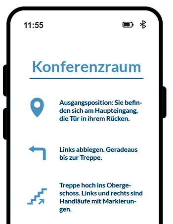 Zu sehen ist ein Smartphone, welches  symbolisch eine Navigation mit Richtungsanweisungen darstellt.